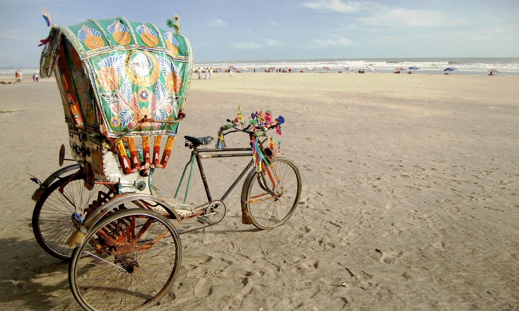 A rickshaw on a beach in Bangladesh