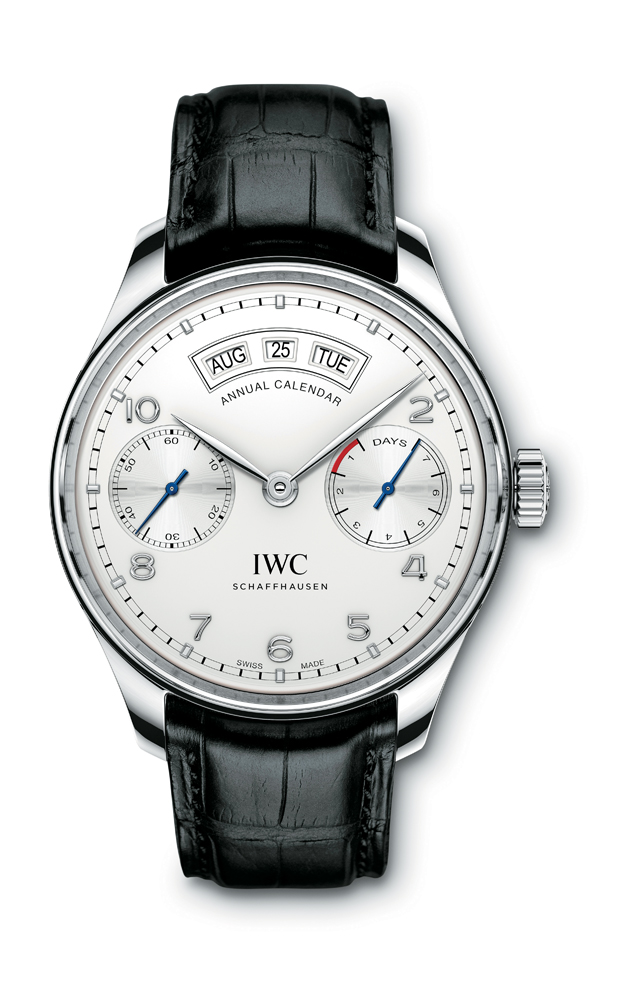 HANDOUT - The Portugieser Annual Calendar (Ref. IW503501) from IWC Schaffhausen: case in stainless steel, silver-plated dial and black alligator leather strap with a folding clasp in stainless steel. (PHOTOPRESS/IWC)