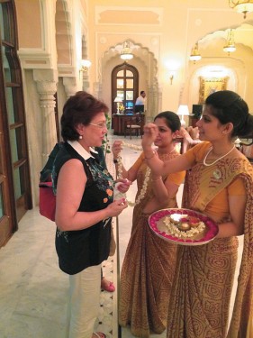 Traditional Welcome at the Rambagh Palace Hotel in Jaipur