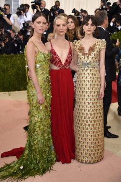 NEW YORK, NY - MAY 02: Mia Goth, Mia Wasikowska, and Stacy Martin attend the "Manus x Machina: Fashion In An Age Of Technology" Costume Institute Gala at Metropolitan Museum of Art on May 2, 2016 in New York City. (Photo by Dimitrios Kambouris/Getty Images)